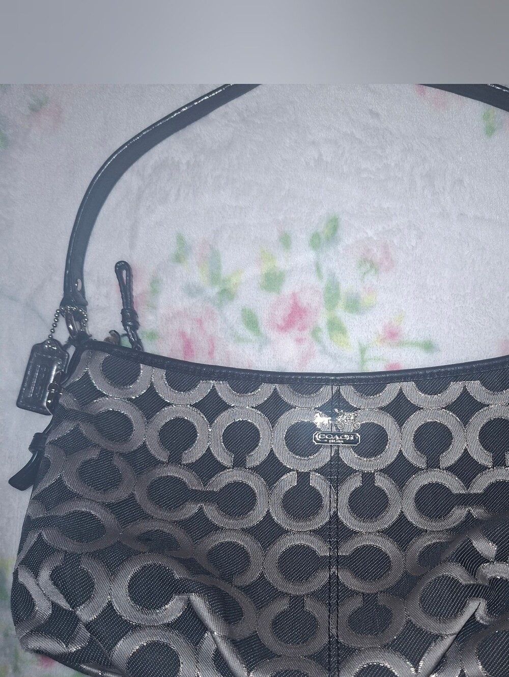 Coach Black and Silver Signature Shoulder Bag
